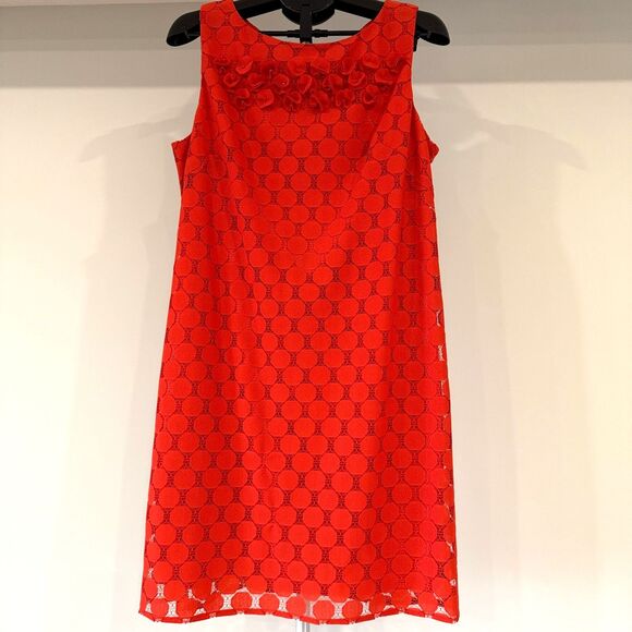Peck & Peck Sleeveless Red Dress With Polka Dot and Beaded Rose Detail Size 16 - Picture 5 of 10